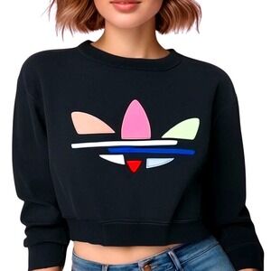 Adidas Adicolor Shattered Trefoil Cropped Sweatshirt, Black, Medium, Streetwear